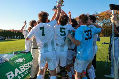 Custom Rectangle Table Covers - The Babson College mens soccer team celebrated its conference championship during the postgame ceremony