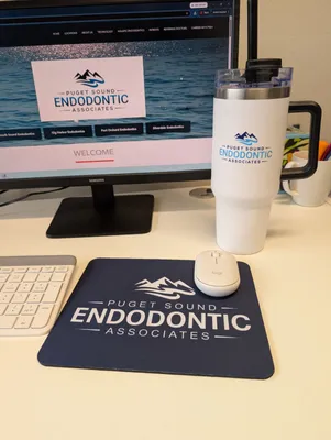 Custom Printed Rectangular Mouse Pad - You know you love your team when even your mouse pad and tumbler match the website  Talk about office prideWe love representing Puget Sound Endodontic Associates every single day