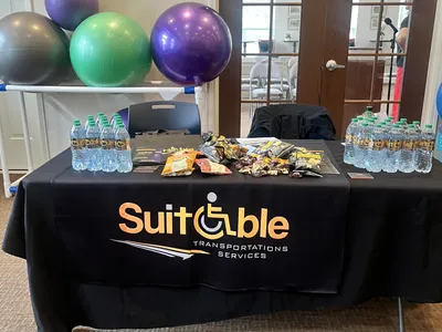 Custom Rectangle Table Covers - Suitable Transportation Services attended the Madeira Senior Expo connecting with local senior-care professionals and showcasing our branded display