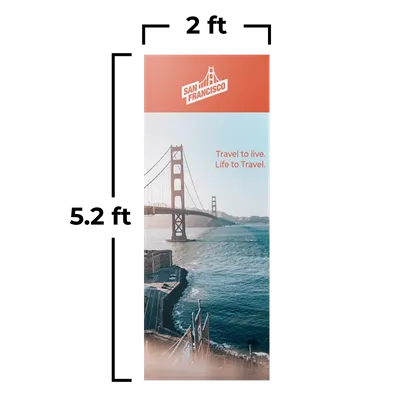 61 x 158 cm Promotional banner featuring the Golden Gate Bridge with the slogan 'Travel to live. Life to Travel.' and 'SAN FRANCISCO' at the top.