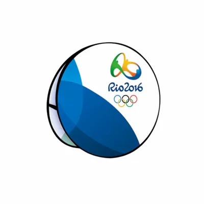 120 x 120 cm A round, promotional button features the Rio 2016 Olympic logo with colorful rings and stylised design, representing the event's branding.