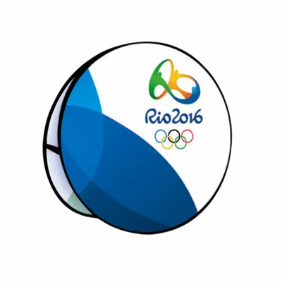 150 x 150 cm This is a graphic of a beach ball embellished with the Rio 2016 Olympic Games logo, indicating promotional material for the event.