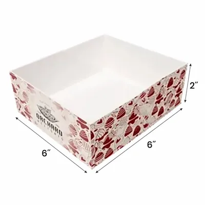 15 x 15 x 5 cm A custom-designed, open-top cardboard box, with a floral pattern and the text 'PACKHARD' on the sides, displayed on a plain background.
