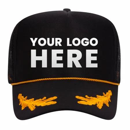 Otto 39-162 5-Panel High Crown Foam Trucker Hat - Black/Gold with Oak Leaves - Imprint Now - AUS