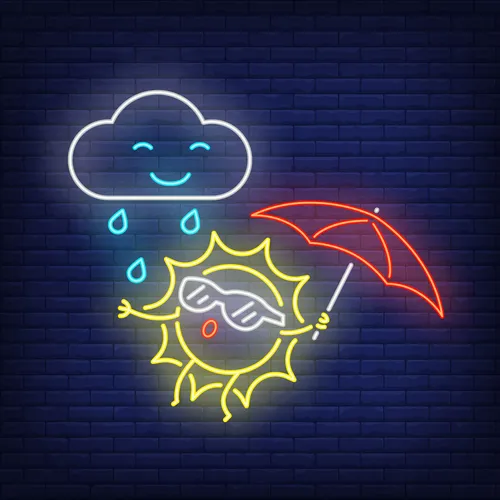 Cartoon Sun With Umbrella Rain Neon Sign - Imprint Now - AUS