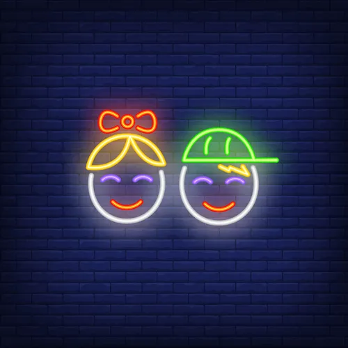 Smiling Girl Boy Faces Neon Sign - Imprint Now - AUS