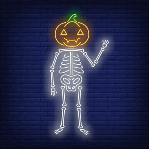 Skeleton with Pumpkin Head Neon Sign - Imprint Now - AUS