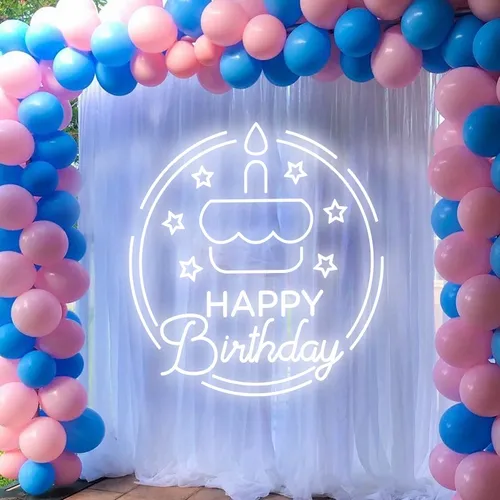 Happy Birthday Cake in Circle Neon Sign - Imprint Now - AUS