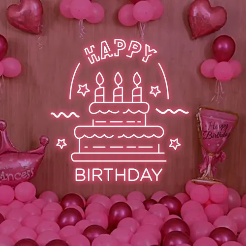 Big Happy Birthday Text with Cake Neon Sign - Imprint Now - AUS