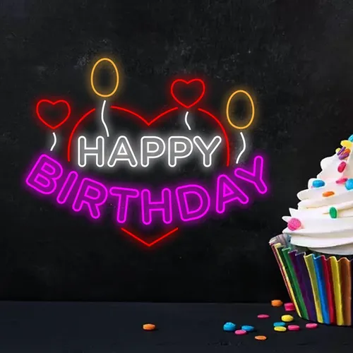 Happy Birthday Heart and Balloon Neon Sign - Imprint Now - AUS
