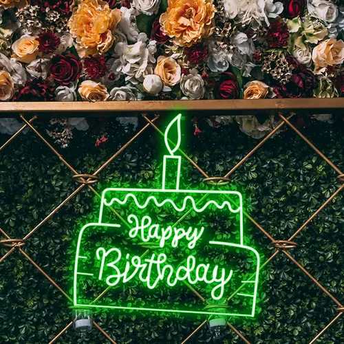 Happy Birthday Text in Big Cake Neon Sign - Imprint Now - AUS