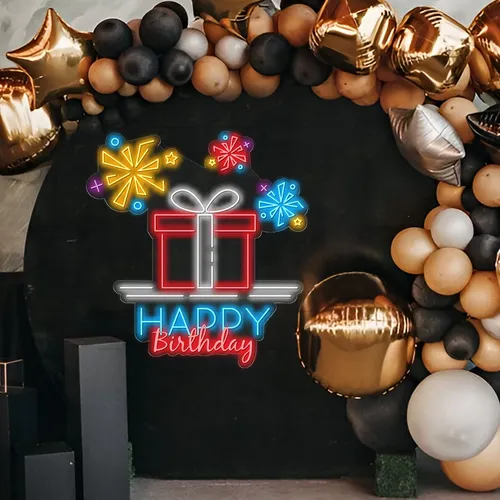 Happy Birthday with a Gift Box Neon Sign - Imprint Now - AUS