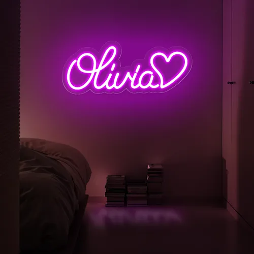 Olivia with Heart Neon Sign - Imprint Now - AUS