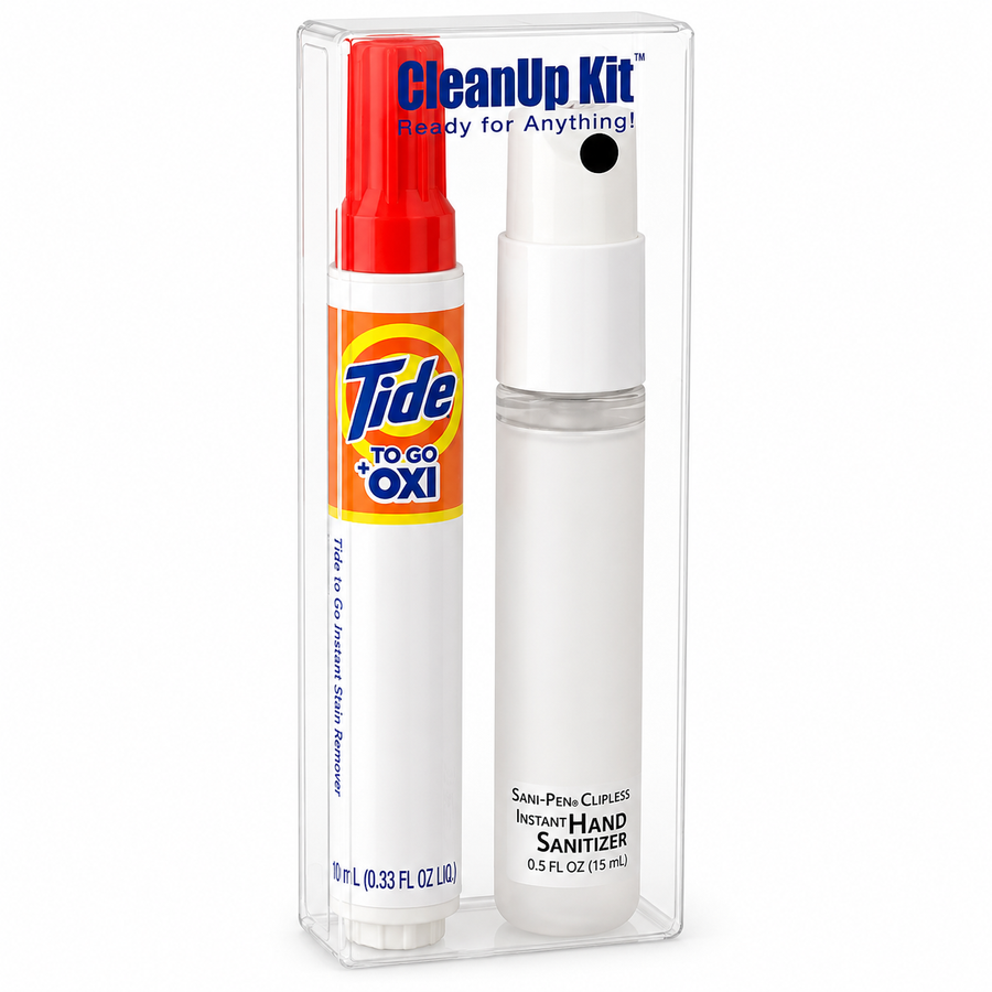 CleanUp Kit - Tide® to Go + Oxi and Sani-Pen® Clipless™ Travel Kits - Imprint Now - AUS
